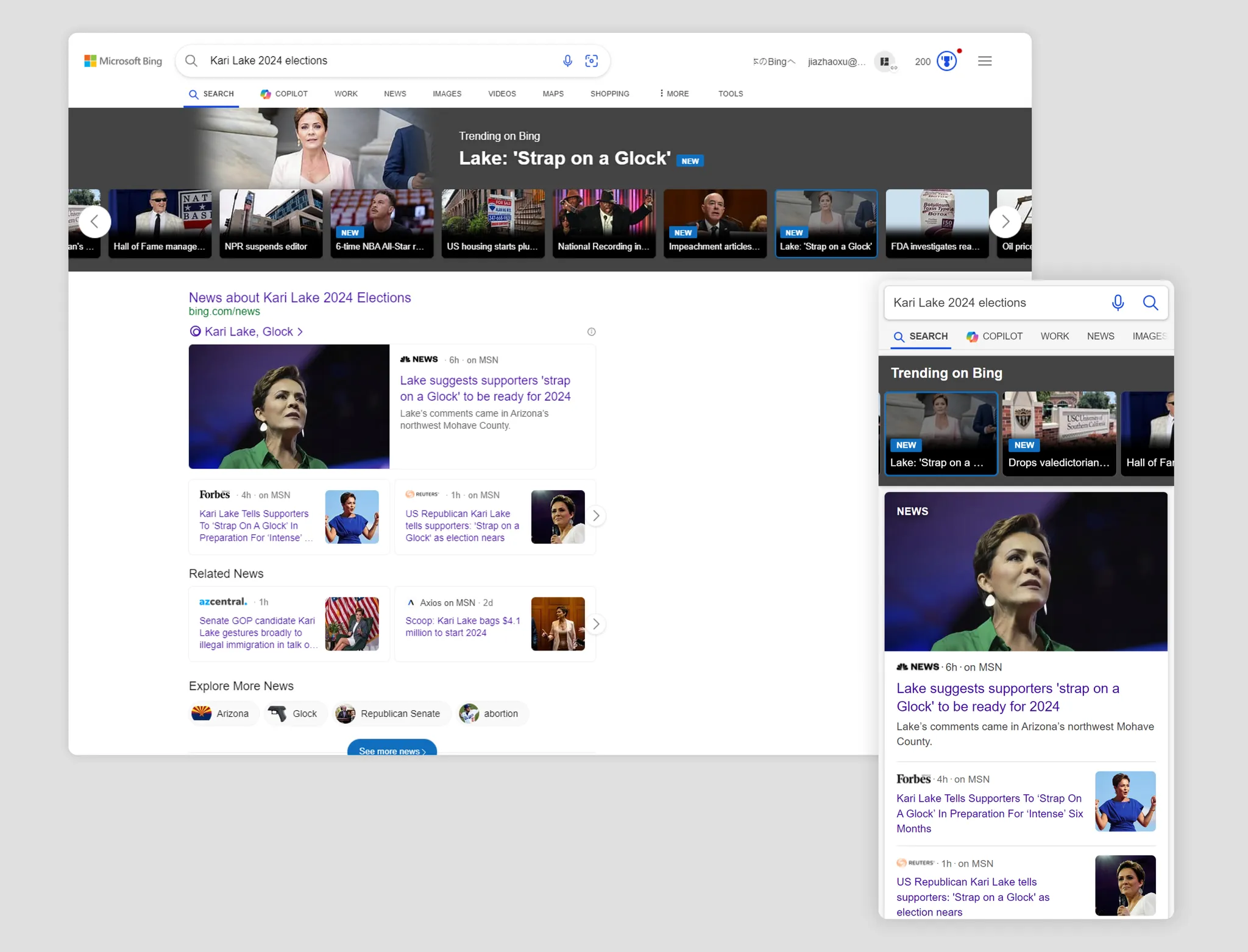 Trending on Bing landing page