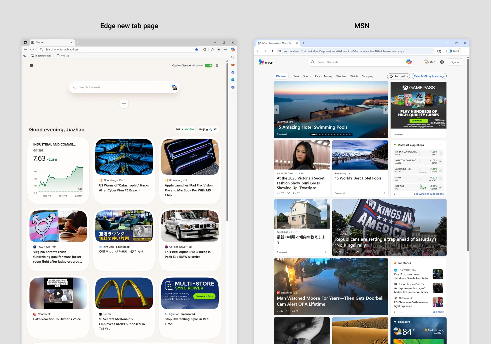 Edge new tab page and MSN